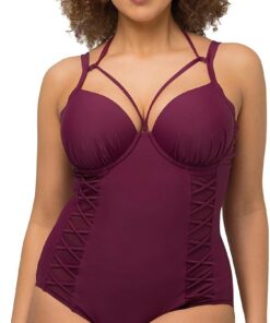Ulla Popken Damen große Größen Übergrößen Plus Size Badeanzug, Bügel-Softcups, Neckholder 804884