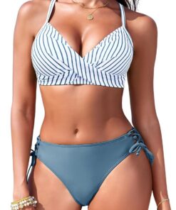 Bikini Damen Set Push Up Sexy Bikini Oberteil Cross Back Kordelzug Side Bademode Strand Elegant Zweiteiliger Swimsuit