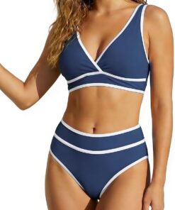 TcIFE Damen Bikini Set V-Ausschnitt High Waist Bauchweg Farbblock | Damen Bikini Set Zweiteiler mit tiefem V-Ausschnitt, High Waist Bauchweg Farbblock Hohe Taille Bottoms Zweiteiliger Badeanzug