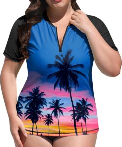BesserBay UV Shirt Damen Übergröße 1/4 Zip Schwimmshirt Kurzarm UPF 50+ Rashguard Women Sonnenschutz Trocknender Badeshirt ohne Bra Surfershirt 1X-4X