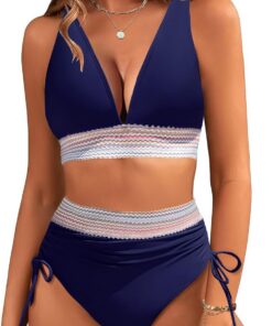 Damen Bikini Set Bauchweg High Waist Badeanzug Push Up Bademode Kordelzug Side Zweiteiliger Badeanzüge Sexy V Ausschnitt Bikinis für Frauen Swimsuits