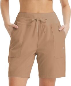 baleaf 7" Knielang Sport Shorts Damen Laufshorts Damen mit Taschen | Atmungsaktiv Schnelltrocknend UV-Schutz Sporthose Kurz für Outdoor, Laufen, Fitness