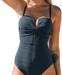 CUPSHE Damen Badeanzug Tiefer Ausschnitt Crossover Wickeloptik Geformte Cups Gerippte Textur Einteilige Bademode Swimsuit