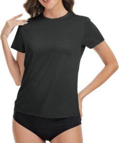 Damen Rash Guard Shirt UPF 50+ Sonnenschutz Rundhals Kurzarm T-Shirts Leichte, Schnell Trocknende SPF UV Schwimmshirt