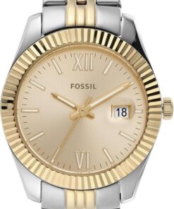 Fossil Scarlette Watch für Damen, 33mm Quarz-Dreizeiger-Datumswerk mit Edelstahlarmband