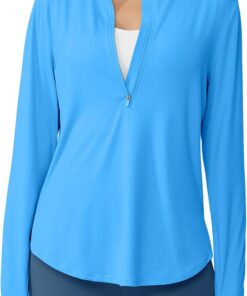 G4Free Sport Shirts für Damen Langarmshirts UPF 50+ Sonnenschutz Shirt mit Halber Reißverschluss UV Schutz Sport Bluse Leichte Schnell Trocknende Rashguards Wandershirt