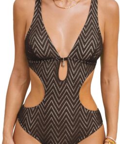 CUPSHE Badeanzug Damen Tiefer V Ausschnitt Neckholder Selbstbindend | Verstellbare Träger,Bequeme Passform, Mittlere Bedeckung,Für Strand und Pool