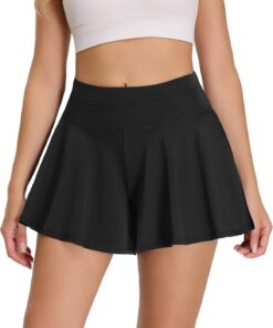 Badeshorts Damen mit Wehendem Rock, Hohe Taille Schwimmshorts UV-Schutz UPF 50+ Badehose Schnelltrocknend Chlorresistent Schwimmhose mit Taschen und Shorts-Innenfutter