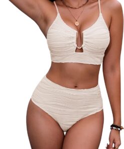 HORISUN High Waist Bikini Damen Set Bauchweg Push Up Zweiteiliger Badeanzug | Cut-out Bikinioberteil,Strukturierter Stoff,Verstellbare Trägern,Gekreuzte Rücken,Hochtaillierter Bauchweg Bikinihöschen