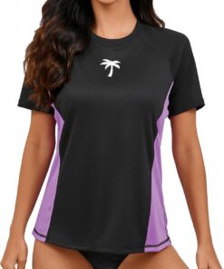 Halcurt UV Shirt Damen mit BH Kurzarm Badeshirt UPF 50+ Rash Guard M-XXL | Sonnenschutz Schwimmshirt, Atmungsaktiv, Schnell Trocknend, Nur Schwimmoberteil, Raglan Ärmel