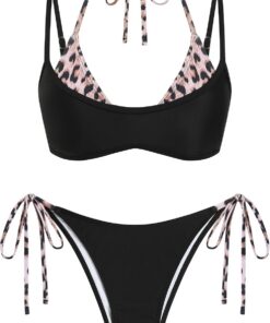 ZAFUL Damen-Bikini-Set Doppellagiges Colorblock Polka-Dot Halter Sexy Tie-Side Zweiteiler Badeanzug Bademode