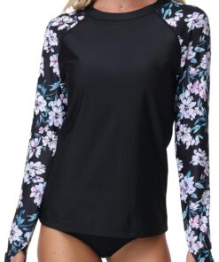 UV Shirt Damen Schwimmshirt Langarm UPF 50+ Rashguard mit Rundhalsausschnitt Sonnenschutz Badeshirt für Schwimmen, Surfen & Wassersport Atmungsaktive Quick-Dry Bademode