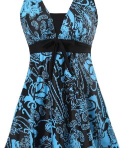 Badeanzug Damen Elegant Einteiliger Schwimmanzug Retro Strandmode Bademode Badeanzugkleid Baderock