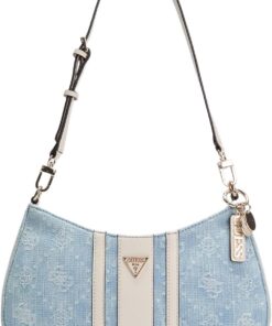 GUESS Schultertasche Noelle II Top Zip Shoulder Bag Denim Logo hellblau