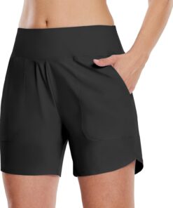WILLIT Damen Badeshorts Swim Badehose Boardshorts High Waist Sommer Bikini Shorts Schnelltrocknend UPF 50+ Tummy Control Beach Shorts 5" mit Taschen