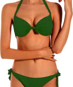 Damen Bikini Set Bademode Nackenträger Push up Bikinioberteil Einstellbar Seitlich Bindungen Zweiteilige Women Swimwear Zweiteilige Swimsuit