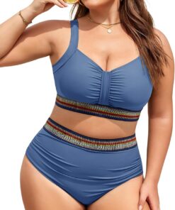 UMIPUBO Bikini Damen Set Große Größe Badeanzug Zweiteiler Bauchweg High-Waist Bademode Push Up Große Brüste Oberweite Bunte Gürtelbänder Badebekleidung