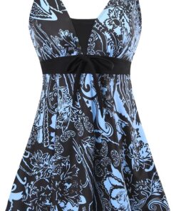 Badeanzug Damen Elegant Einteiliger Schwimmanzug Retro Strandmode Bademode Badeanzugkleid Baderock