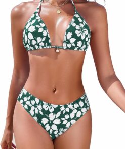 Nadeer Bikini Damen Set Triangel Bikini Sexy Neckholder Bikinioberteil Blumenmuster Push Up Zweiteiliger Badeanzug Hohe Taille Bikinihose