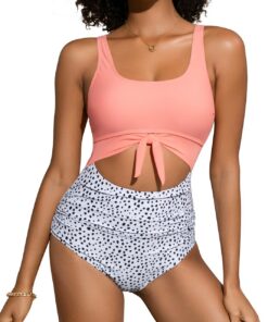 SHEKINI Damen Einteilige Badeanzug Schlankheits Ruched Bauchweg Bademode Halter Cutout Tie Knot Badeanzüge für Damen