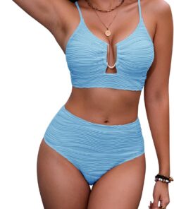 HORISUN High Waist Bikini Damen Set Bauchweg Push Up Zweiteiliger Badeanzug | Cut-out Bikinioberteil,Strukturierter Stoff,Verstellbare Trägern,Gekreuzte Rücken,Hochtaillierter Bauchweg Bikinihöschen
