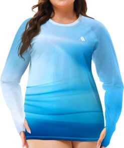 Damen UV Shirt Übergröße Badeshirt Langarm Schwimmshirt Schnelltrocknend Rashguard Mit Daumenloch