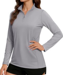 TACVASEN Damen Langarm Uv-Schutz UPF 50+ 1/4 Reißverschluss Langarmshirt Rash-Guard-Shirt