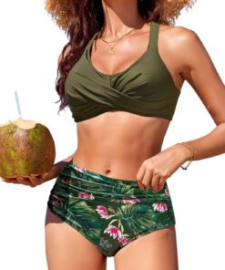 Bikini Damen Set Push Up Bikinis Oberteil Bauchweg Badeanzug Twist Front Badeanzüge High Waist Bikini-Sets Bademode Zweiteiliger Swimsuits
