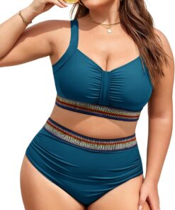 UMIPUBO Bikini Damen Set Große Größe Badeanzug Zweiteiler Bauchweg High-Waist Bademode Push Up Große Brüste Oberweite Bunte Gürtelbänder Badebekleidung
