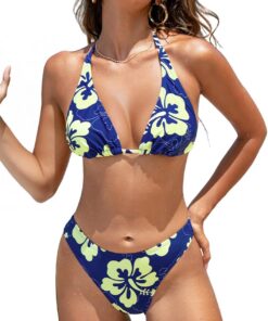 CUPSHE Damen Bikini Set V Ausschnitt Neckholder Rücken Selbstbindendes | Verstellbare Neckholder-Träger, Weiche herausnehmbare Cups, Blumendruck-Design, Selbstbindendes Höschen