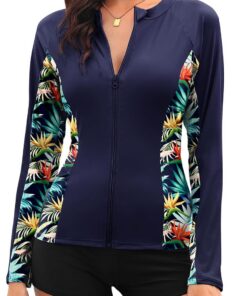 Tuopuda UV Shirt Damen Schwimmshirt Langarm Rash Guard mit Zip UPF 50+ UV Schutz Rashguards Badeshirt Langarmshirts Sportshirt für Wasser Strand Surfen Schwimmen S-XXL