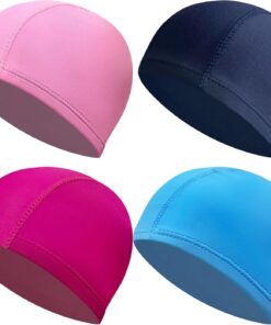 4pcs Weiche und Strapazierfähige Hochelastisch Schwimmkappe,Unisex Stoff-Badekappe, Schnelltrocknende Badekappe aus Schwimmkappe Leichte Badehaube für Herren Damen Jugendliche Lange Kurzes Haar