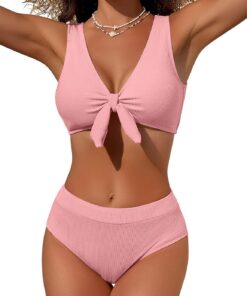 Bikini Damen Set Bauchweg High Waist Zweiteiliger Sexy Push Up Bikini Schnürdesign Teenager Badeanzug Shape Curvy Bikini Stoff mit Struktur