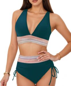 Bikini Damen Set Sexy Zweiteiliger Badeanzug V Ausschnitt Bademode | Kordelzug Badeanzüge Bikinis Bauchweg Sommer Swimsuit Badebekleidung