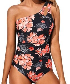 Damen Badeanzug Bademode EIN Shoulder Swimsuit Schwimmanzug | Push up, Einteilige, Bauchweg, Sommer, Pools, Strandpartys, Schwimmen, Surfen, Strand, Urlaub