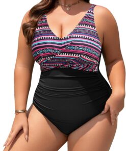 Badeanzug Damen Große Größe Bauchweg One Piece Swimsuit Sexy V Ausschnitt Push Up Große Oberweite Bademode Pool-Strand Schwimmanzug L-4XL