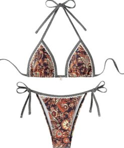 Happy Cherry 2-Teiliges Bikini-Set für Damen Sexy Binden Bedruckter Badeanzug Muschelverzierung Niedriger Taille Bademode