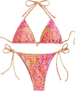 Damen-Bikini-Set mit Blumenmuster, Boho-Stil, geometrisch, Sommer-Badeanzug