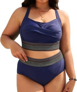 CheChury Bikini-Set GroßE GrößEn Damen Bauchweg Bademode Twist-Kreuz Push Up Bikini Oberteil Sexy Swimsuit High Waist Badehose Weiche Bauchkontrolle BadeanzüGe Curvy Strandmode Urlaub Beachwear