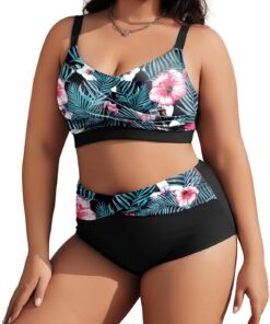 Tuopuda Damen Bikini Set Große Größe Zweiteiliger Badeanzug Bauchweg High Waist Push Up, Bikini Oberteil Plus Size Curvy Zweiteiler Bademode M-4XL