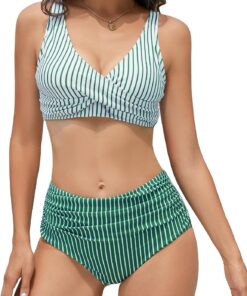 Bikini Damen Set Bauchweg, High Waist Shape Bikinis FüR Damen | Sport Push Up Curvy Sexy Zweiteiler Swimsuits V Ausschnitt Twist Front Neckholder Bademode S-XXL