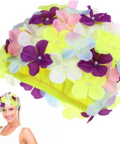 Toyvian Schwimmkappe Damen, Badekappe Mit Blumenmuster FüR Damen: Bunte Badekappe GrößE L, Modische Duschhaube Mit 3D-Blume, Atmungsaktive Sommer- Mit Blumenmuster