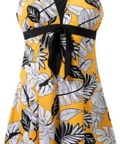 Wantdo Badeanzug Damen Einteiliger mit Bauchkontrolle Tankini Übergröße | Hohe Taille,Integrierten Shorts,Bademode Damen Bauchweg,Formend,Push-Up,Bügellos, Größen 44 bis 58,Strand&Sommerurlaub