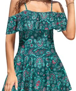 SHEKINI Damen Einteiliger Badeanzug Badekleid Rückenfrei Baderock Ruched Bauchweg Bauchkontrolle Damen Strandbadeanzug Bademode Großer Größe Schwimmrock