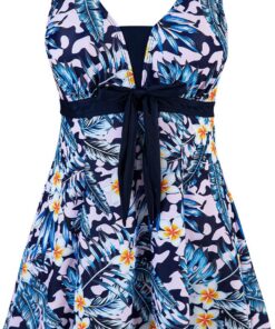 Ecupper Badeanzug Damen Elegant Einteiliger Badeanzug Mit Brustpolster Badeanzugkleid Baderock