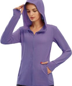 Libin UV Schutzkleidung Shirt Damen UPF 50+ Sun Hoodie | Sonnenschutz Hoodie Full Zip UV kleidung damen Laufshirt Langarm Sportshirt für Running Wandern Outdoor Surfen mit Taschen