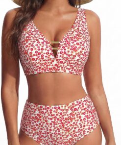 Hanna Nikole Damen Bikini Hohe Taille Cut Out Badeanzug Bauchweg Bademode Push Up Zweiteiliger Bikini Set V-Ausschnitt Badebekleidung