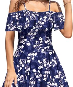 SHEKINI Damen Einteiliger Badeanzug Badekleid Rückenfrei Baderock Ruched Bauchweg Bauchkontrolle Damen Strandbadeanzug Bademode Großer Größe Schwimmrock