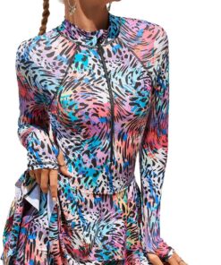 Damen Badekleid Langarm Einteilige Badeanzug Swim Rock Schnell Trocknende Rash Guard Schwimmkleid Sonnenschutz für Wassersport S-XXL