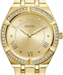 Guess Blaue und rotgoldfarbene Kristall-Silikonuhr